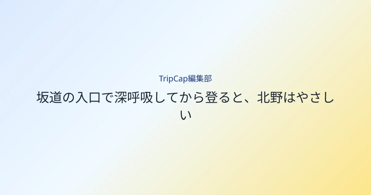 坂道の入口で深呼吸してから登ると、北野はやさしい
